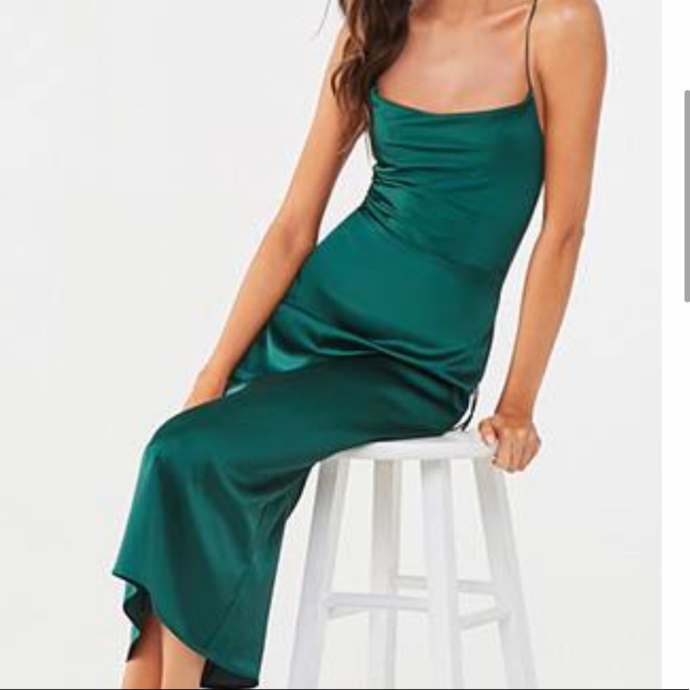 Emerald Satin Slip Dress
